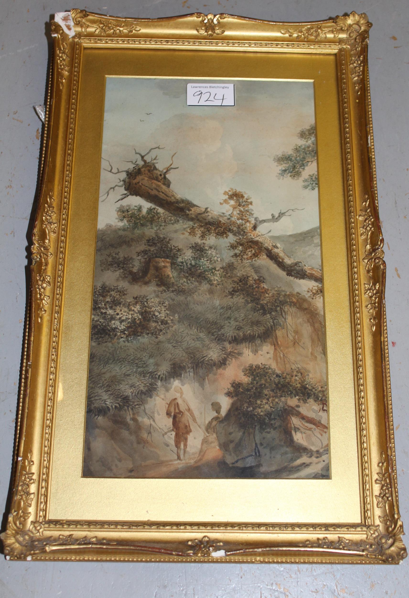 19th Century English school, watercolour, landscape with distant mountains, 6.25ins x 9ins, gilt - Image 3 of 3