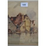 Watercolour, figures before a public house, indistinctly signed in pencil, dated 1929, 12ins x 9ins,
