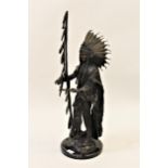 20th Century brown patinated bronze figure of a North American chieftain Indian, after Carl Kauba,