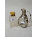 Small George V silver gilt and crosscut glass decanter 6ins high, together with a Continental silver