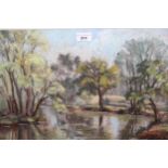Janet Redden, pastel drawing, river landscape, signed, 15.5ins x 20.5ins, framed