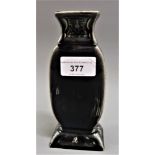 H.B. & Cie Choisy Le Roi, small black glazed rectangular baluster vase with incised decoration of