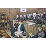 Framed coloured lithograph ' Bardell V. Pickwick ', (pictures from Pickwick), after Cecil Aldin,