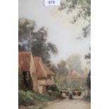 William Tatton Winter, watercolour, figures with cattle in a Surrey street scene, signed and