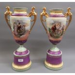 Pair of large late 19th / early 20th Century Vienna porcelain vases, the bodies printed with