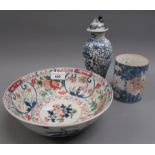 18th Century Chinese porcelain bowl decorated in iron red, blue and green, six character mark to the