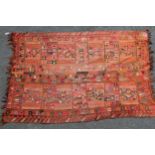 Large Numdah rug with stylised panel design and borders, 7ft x 5ft approximately Does appear to have
