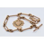 9ct Rose gold elongated link Albert watch chain, with fob, 47g 34cm length - chain 3.5cm - fob