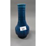 Longwy baluster form vase with incised oriental style decoration and turquoise glaze, impressed