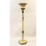 Early 20th Century cream lacquered and silvered carved turned and fluted column lamp standard /