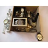 Box containing a quantity of various modern wristwatches