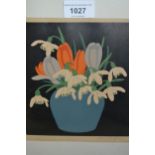 John Hall Thorpe, signed woodcut print, Snowdrops and Crocuses, 7ins x 6.5ins Some scuffs and slight