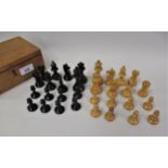 Boxed Staunton pattern boxwood chess set Some chips to the varnish, otherwise in good condition