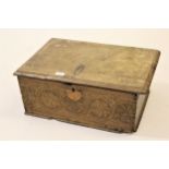 17th Century carved oak Bible box with hinged cover