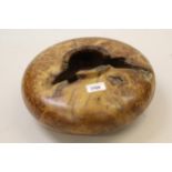 Terry Harvey, burr wych elm turned squat form bowl with natural features, 12ins diameter