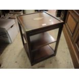 Reprodux square mahogany brass mounted three tier lamp table