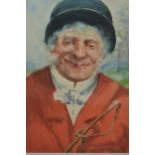 Charles Maciver Grierson, watercolour portrait of a huntsman, signed, inscribed verso R.I, 10ins x