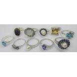 Group of ten various silver and gem set dress rings