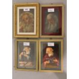 Group of four small modern oil paintings, portraits of elderly gentleman, together with an oil,