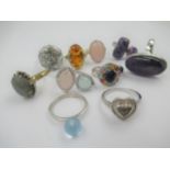 Group of ten various silver and gem set dress rings