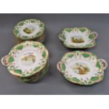 19th Century English Porcelain dessert service, with hand painted landscape scenes and gilded