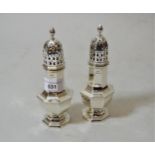 Pair of Birmingham silver octagonal baluster form sugar casters, 6.75ins high, 7.3oz Both are in