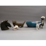 Christina Gray, 1960's pottery figure of a Cheshire cat together with five other pottery figures and