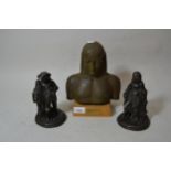 Reproduction patinated metal copy of an antique Greek bust, 9.5ins high together with a pair of