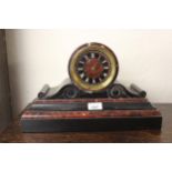 19th Century black slate and rouge marble mounted two train mantel clock, two other black slate