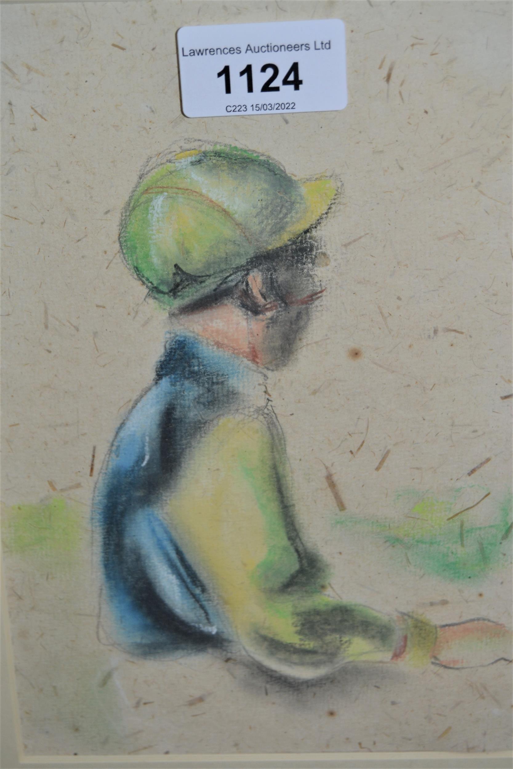 Alan Brassington, pastel drawing portrait of a jockey, Frank T Sabin Gallery label verso, 8ins x 5.