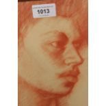 Attributed to Frank Dobson, sanguine drawing, head study of a young man, 9.5ins x 8ins