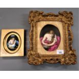 19th Century Continental porcelain plaque painted with a semi nude girl in pink, 6ins x 4.5ins