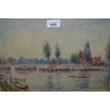 Ernest Fedarb, signed watercolour and gouache, figures boating on the Thames, 10.5ins x 14.5ins