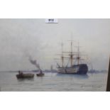 R. Esdaile Richardson, watercolour, HMS Victory in Portsmouth Harbour, signed, 10.75ins x 14.