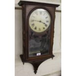 Small late 19th / early 20th Century walnut wall clock, with a painted dial and Roman numerals,