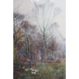 Henry Charles Fox, watercolour of girl with ducks in a wooded landscape, signed and dated 1886,
