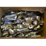 Box containing a quantity of miscellaneous plated flatware