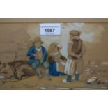 Pair of 19th Century watercolours, figures on horseback and seated figures in conversation, possibly