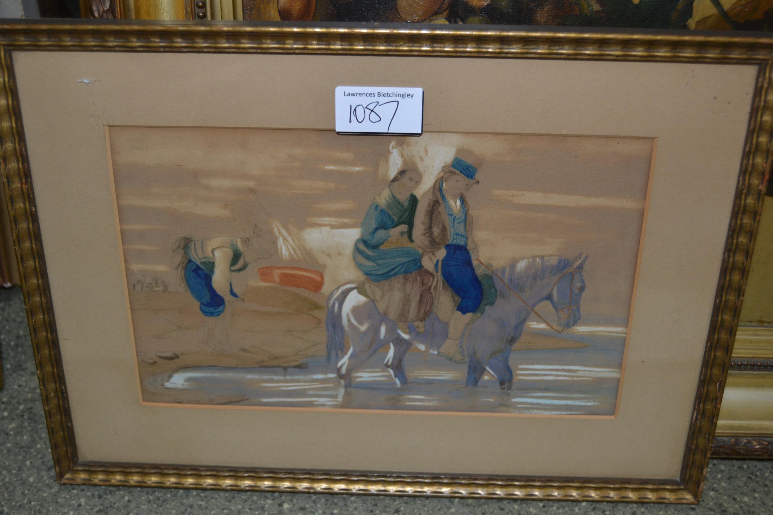 Pair of 19th Century watercolours, figures on horseback and seated figures in conversation, possibly - Image 3 of 3