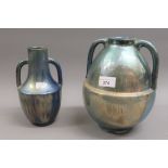 Alphonse Cytere (1903-1941), two handled baluster form vase decorated with mottled green metallic
