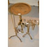 Continental gold painted wrought iron wine table, similar twin light candle holder and a wrought