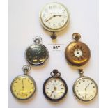 Blued steel and gold plate mounted Acier alarm crown wind pocket watch, plated brass cased half