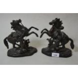 Small 19th Century bronze and dark patinated Marli horse groups, 8ins high
