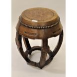 Eastern hardwood barrel form stool together with a mahogany commode