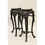 Pair of good quality early 20th Century Chinese Padouk octagonal marble inset vase stands, each with