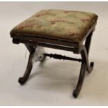 19th Century rosewood stool on crossover supports with upholstered seat