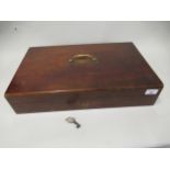 19th Century mahogany gun box with brass handle to cover, including key