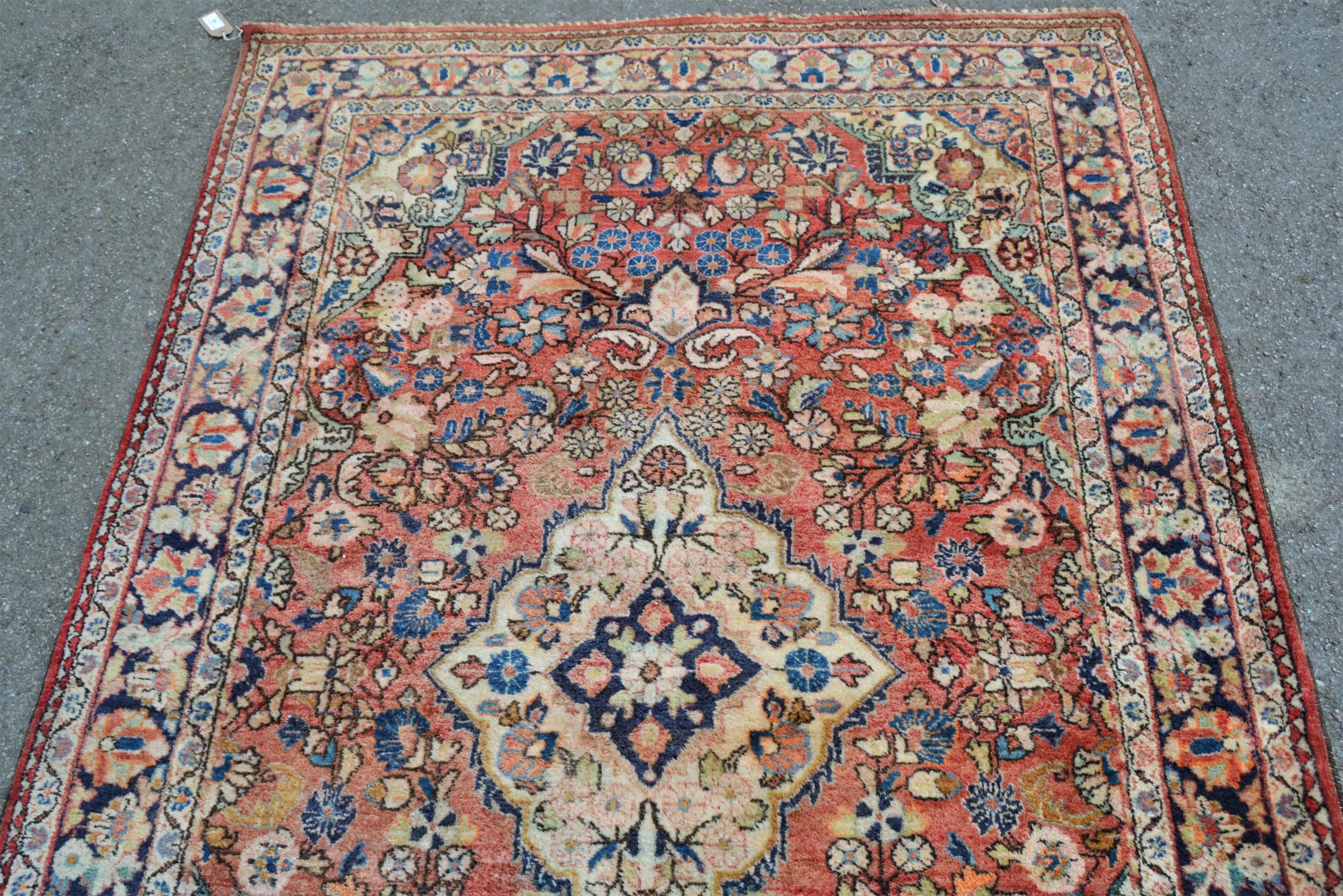 Tabriz rug with a lobed medallion and all-over floral design on a red ground with borders, 6ft - Image 3 of 4
