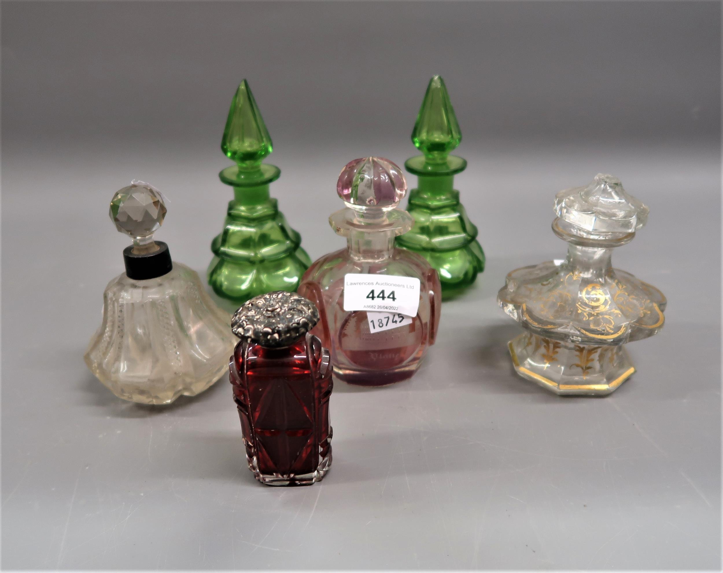 Group of six various Victorian glass perfume bottles
