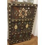 Antique Indian wooden door with applied decoration in bone and various metals, 43ins x 26ins